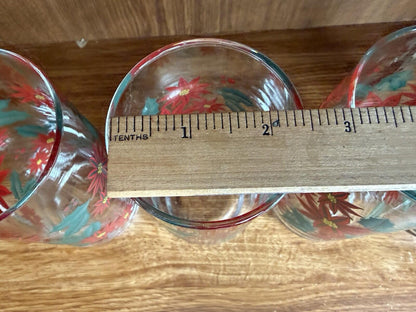 VINTAGE CHRISTMAS POINSETTIA TUMBLER/DRINKING HOLIDAY GLASSES SET OF 4