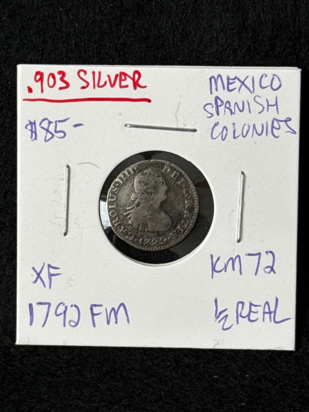 1792 FM Mexico (Spanish Colonies) 1/2 Real - KM72 - XF - .903 Silver - FC26030137