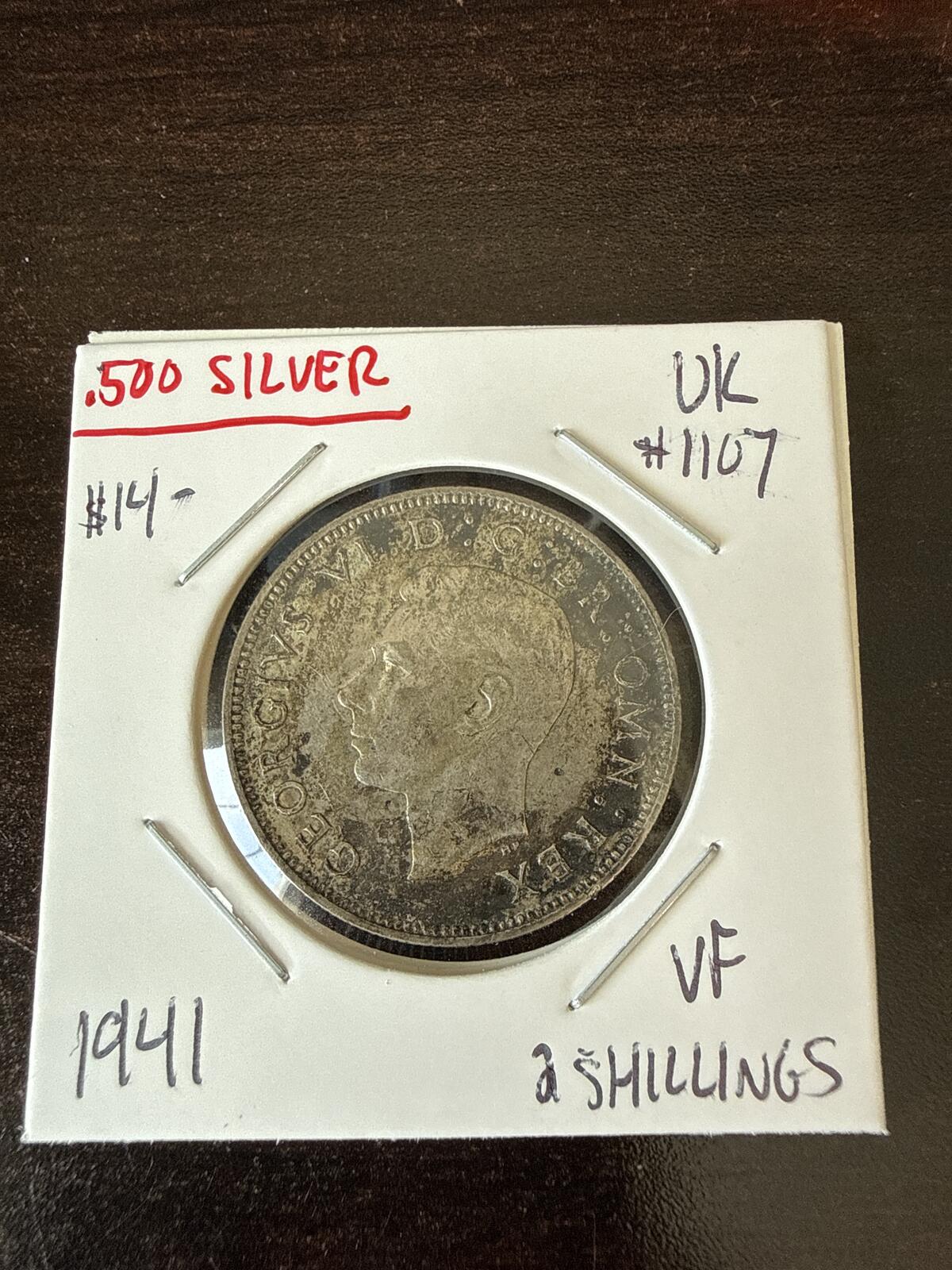 1941 UK 2 SHillings (florin) VF .500 silver - 1107