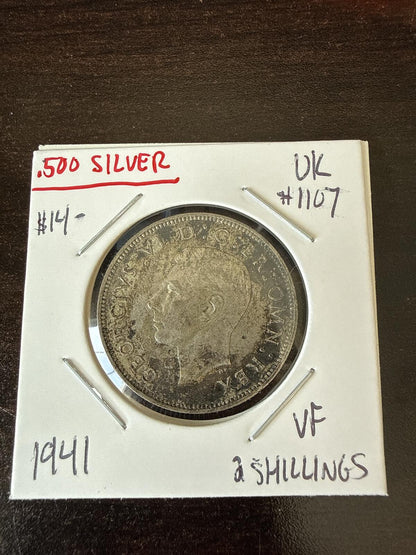 1941 UK 2 SHillings (florin) VF .500 silver - 1107