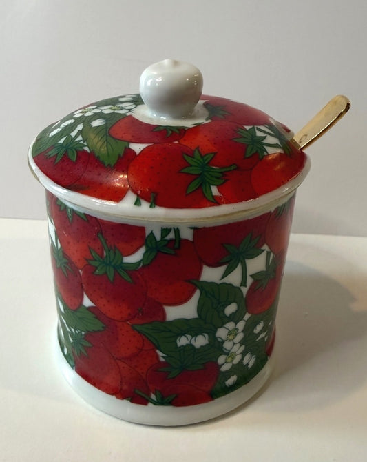 Empress by Haruta Japan Strawberry Ceramic Condiment Jar w/ Lid & Spoon
