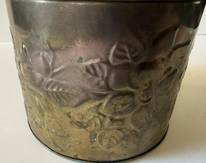Vintage Embossed Brass Cachepot Planter Made in India Floral Repousse Vase Pot