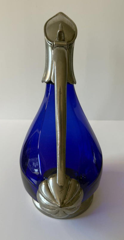 Vintage Italian Cobalt Blue Glass Duck Decanter Silver Plated 9.5”