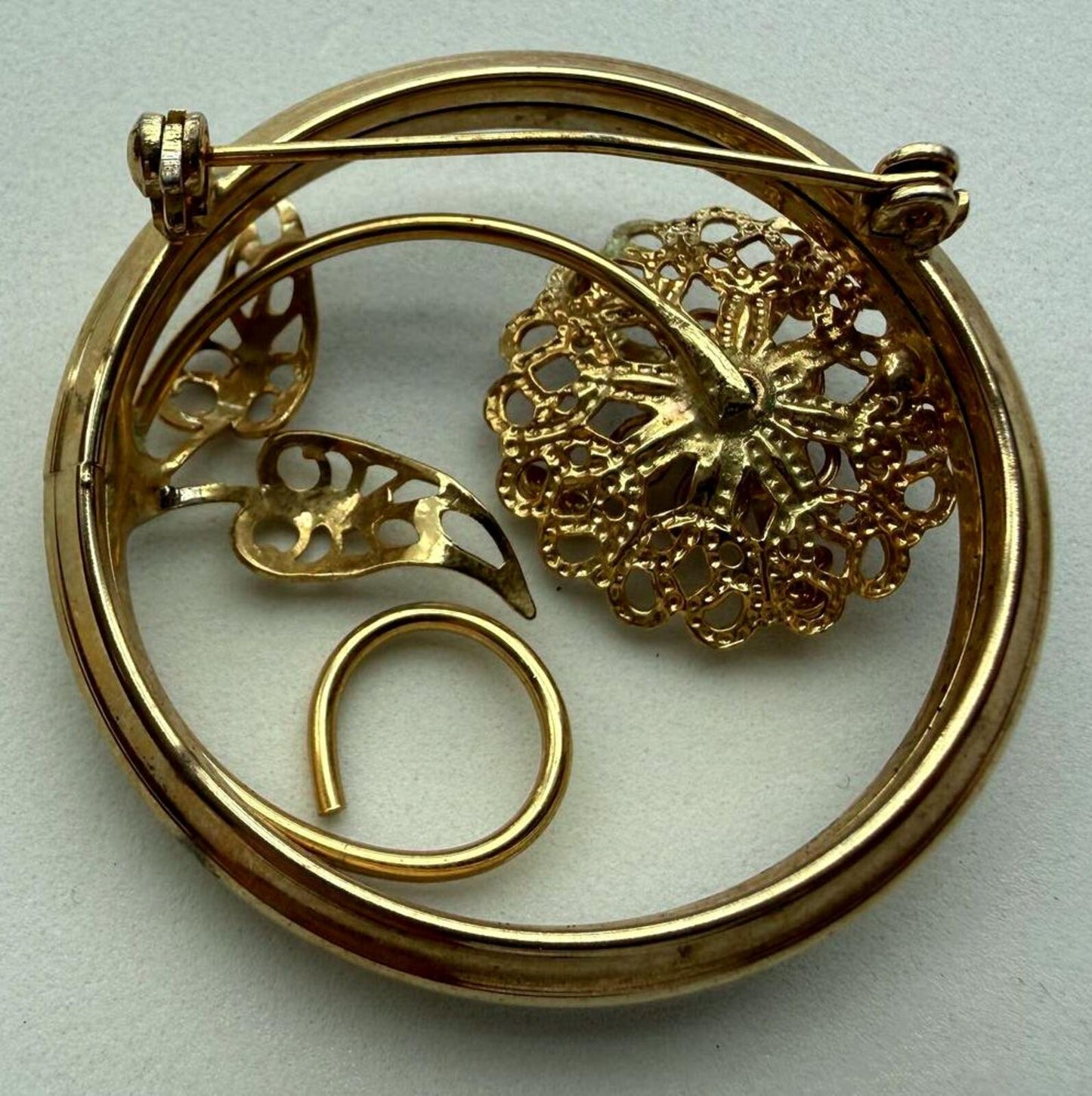 Vintage Brooch Lot 3 Gold Tone Floral Leaf Mid Century Modern