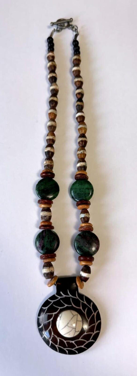 Handcrafted Tribal Pendant Necklace Wood Bead Boho Jewelry