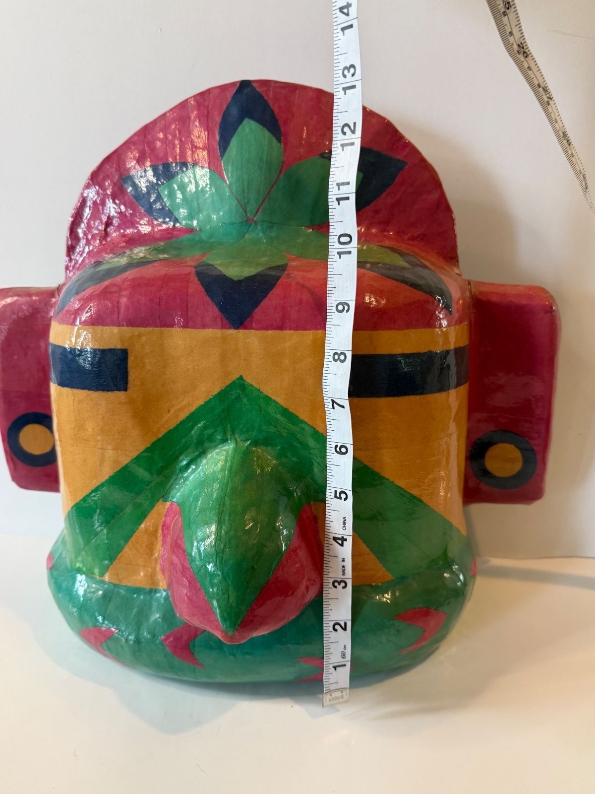 Large Hand Painted Papier Mache Tribal Wall Mask Folk Art Mexico 12-14 Inch