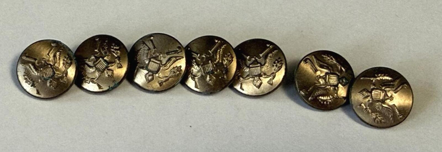Lot of 7 Vintage Brass U.S. Eagle Uniform Buttons Military Great Seal Shank Back