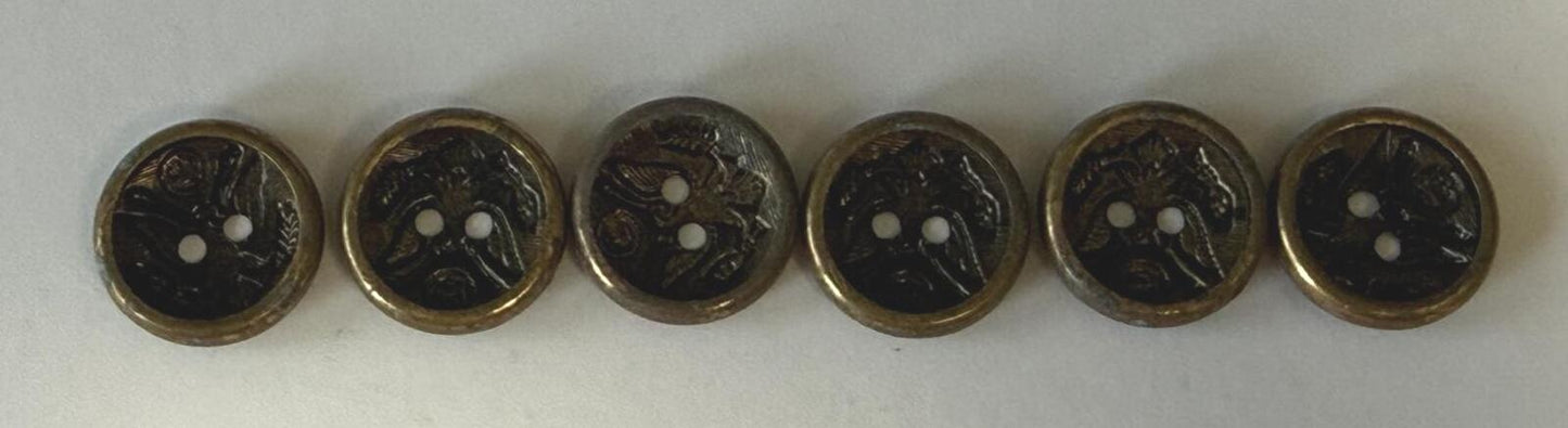 Lot of 7 Vintage Brass Tone Eagle Shield Sew Through Buttons Patriotic