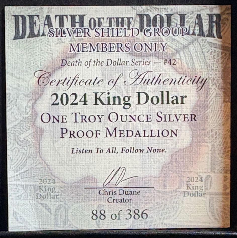 2024 Silver Shield King Dollar 1 oz .999 Silver Proof COA 88/386 – alternate product view 3 of 3