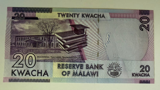 Malawi 2016 20 Kwacha P-63c M’Mbelwa II Fish Banknote - 168 – alternate product view 2 of 2