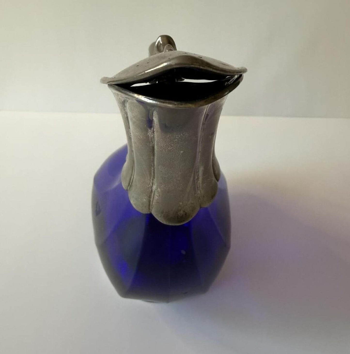 Vintage Italian Cobalt Blue Glass Duck Decanter Silver Plated 9.5”