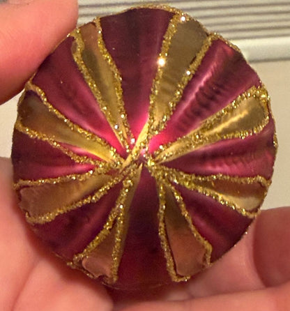 Vintage Czech Glass Christmas Ornament Burgundy Gold Glitter Teardrop Egg – alternate product view 3 of 5