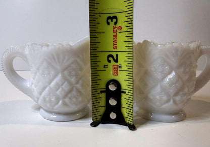 Vintage Mini Milk Glass Creamer Sugar Bowl Set Pedestal Diamond Pattern White