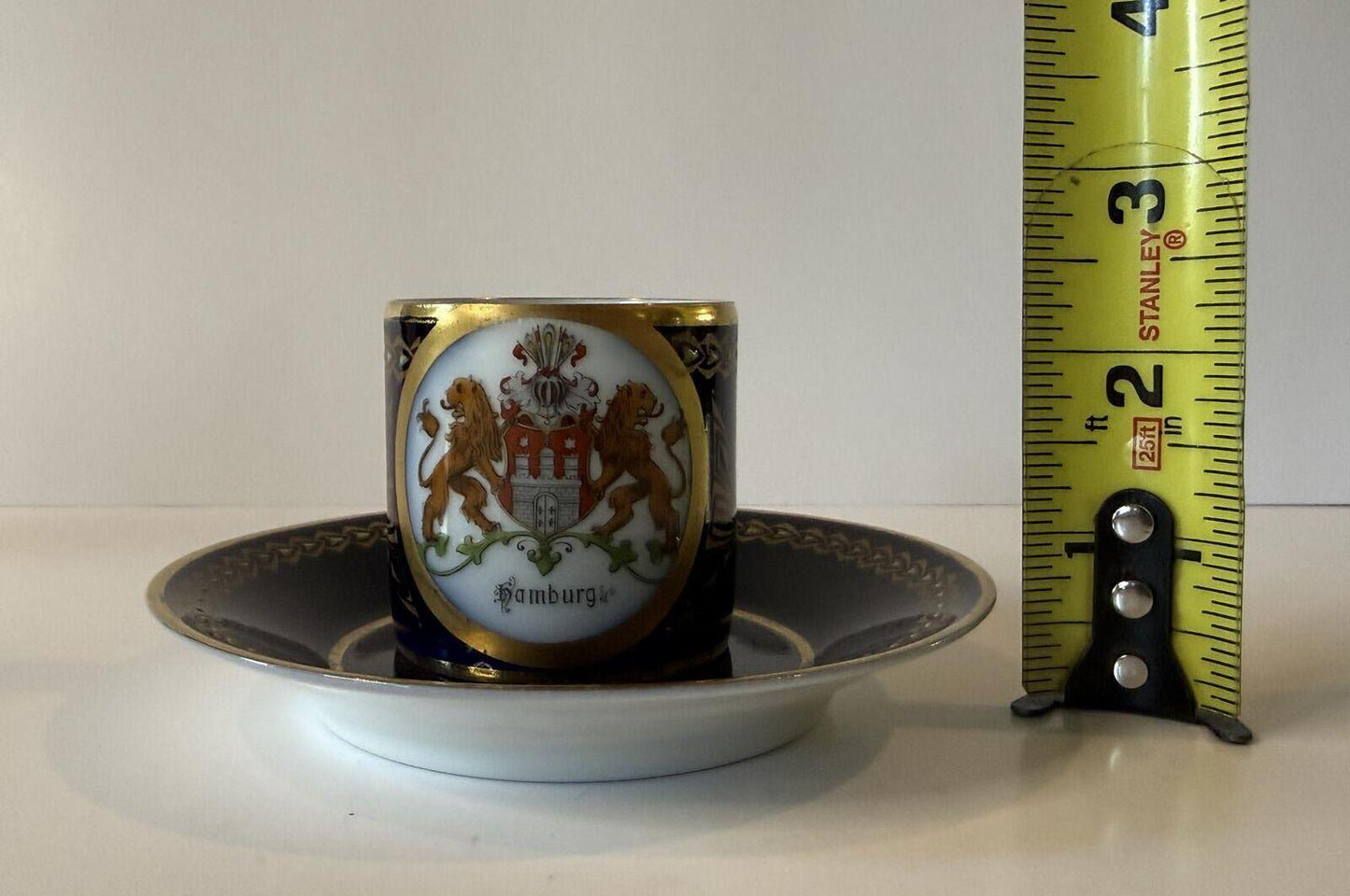 Antique Hamburg Germany Souvenir Cup & Saucer Cobalt Gold Gilt
