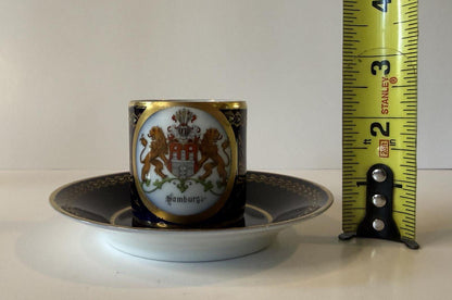 Antique Hamburg Germany Souvenir Cup & Saucer Cobalt Gold Gilt