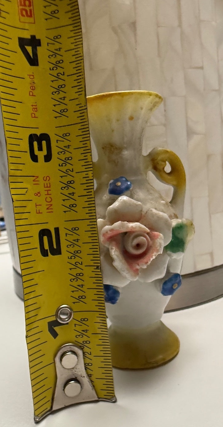 Vintage Occupied Japan Mini Vase Applied Flowers Double Handle 4” – alternate product view 3 of 6