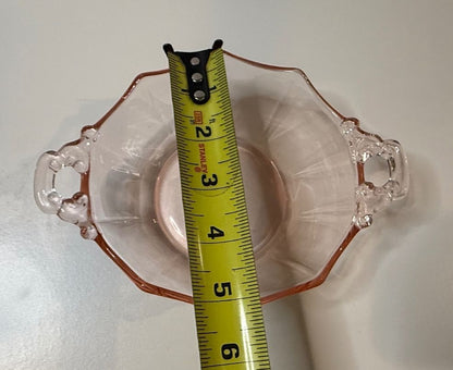 Vintage Pink Depression Glass Double Handle Bowl Octagon Scalloped 1930s – alternate product view 6 of 7