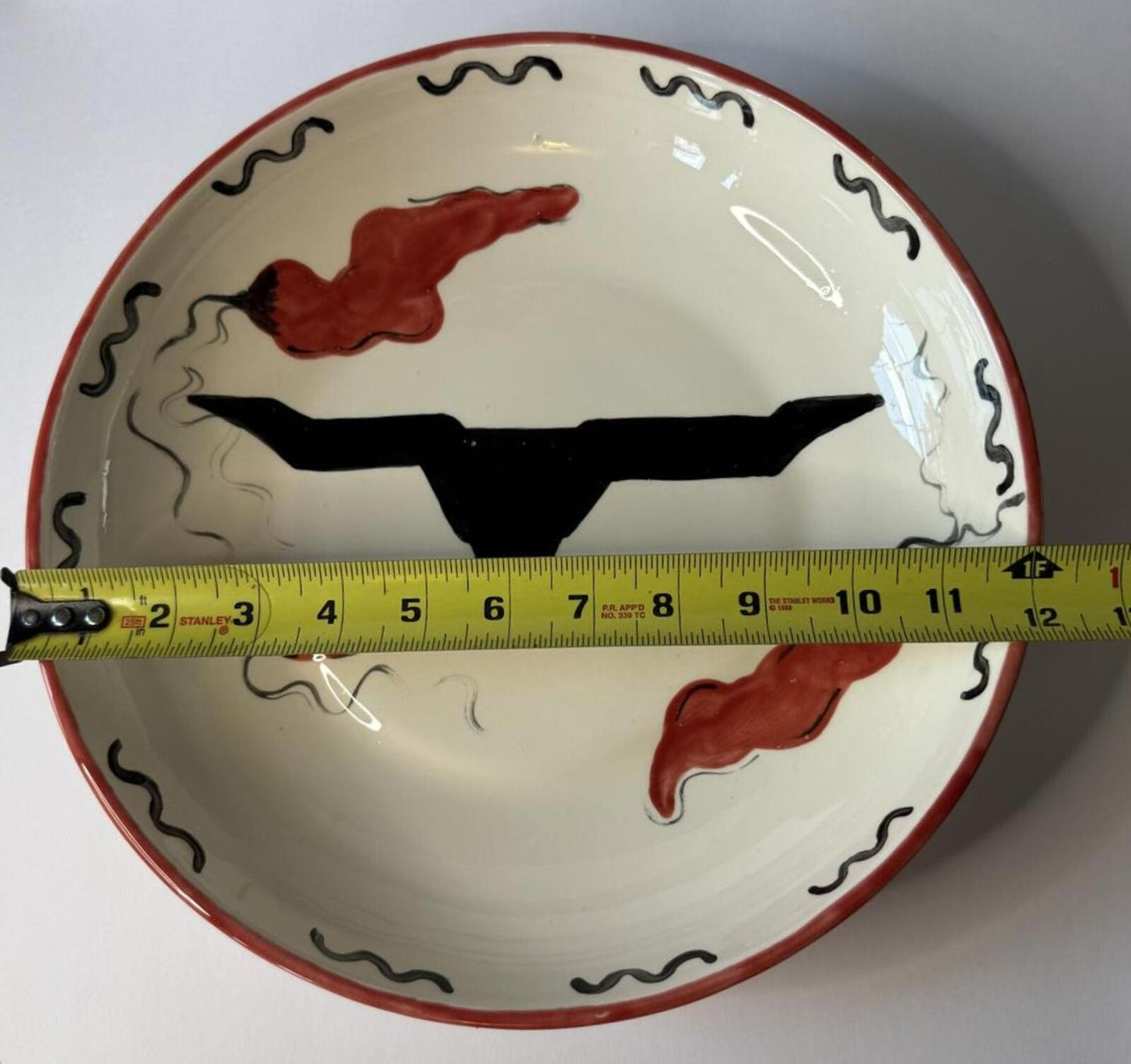 Hand Painted Texas Longhorn Ceramic Serving Bowl Southwestern Western 12”