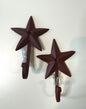 Pair Cast Iron Red Star Wall Hooks Rustic Western Farmhouse Decor