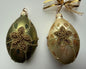 Vintage Dept 56 Poland Glass Egg Ornaments Pair Jeweled Gold Beaded Poinsettia