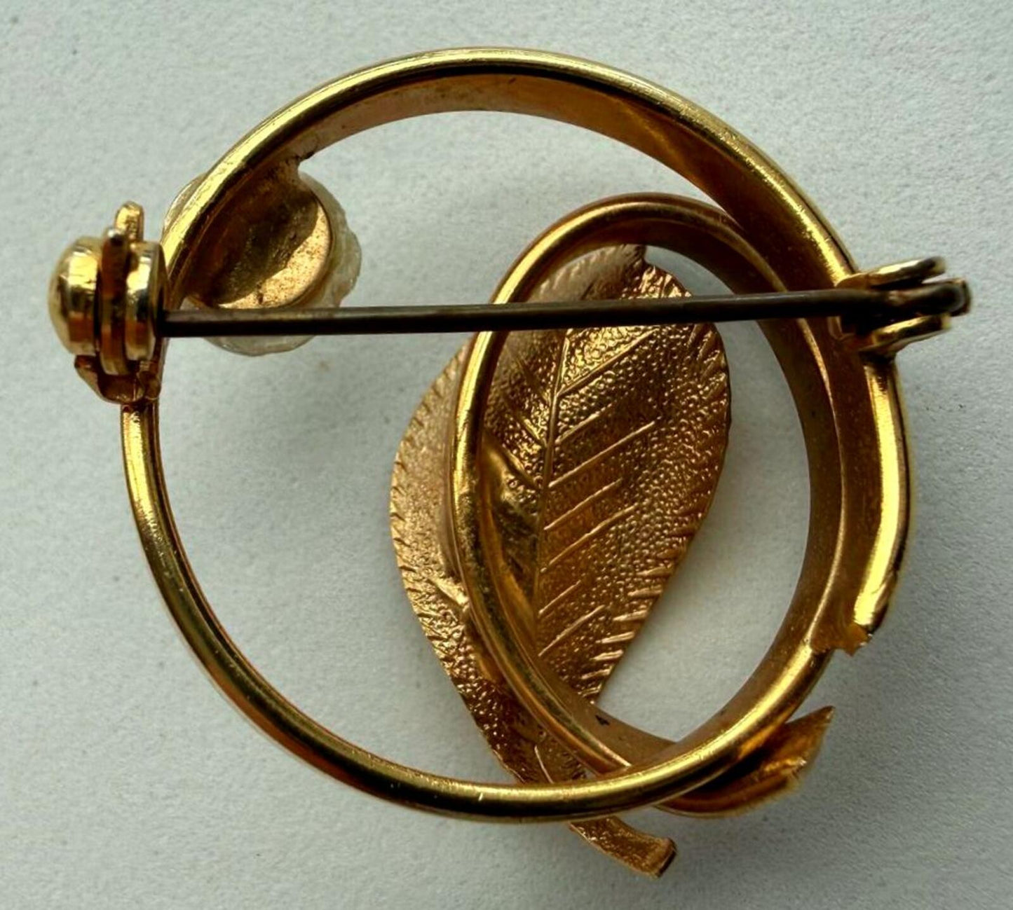 Vintage Brooch Lot 3 Gold Tone Floral Leaf Mid Century Modern