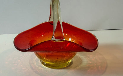 Vintage Amberina Crackle Glass Basket – Likely Kanawha — product photograph 1