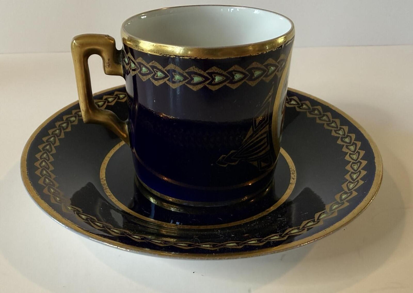 Antique Hamburg Germany Souvenir Cup & Saucer Cobalt Gold Gilt
