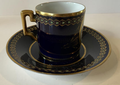 Antique Hamburg Germany Souvenir Cup & Saucer Cobalt Gold Gilt