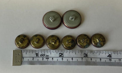 Vintage Lot of 8 Burgundy & Gold Heraldic Crest Shank Buttons Blazer Coat Sewing