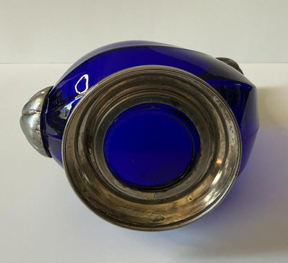 Vintage Italian Cobalt Blue Glass Duck Decanter Silver Plated 9.5”