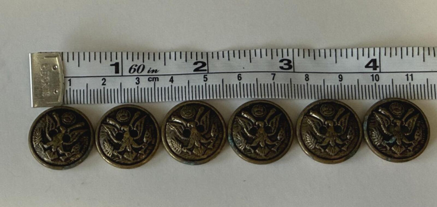 Lot of 7 Vintage Brass Tone Eagle Shield Sew Through Buttons Patriotic