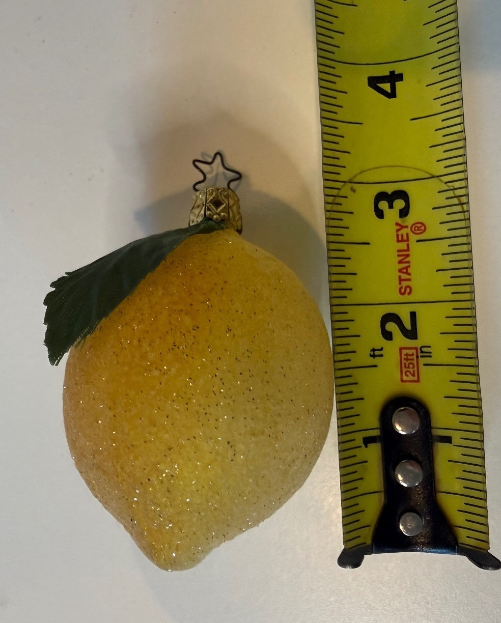 Vintage Made in Germany Glass Lemon Christmas Ornament Sugared Fruit
