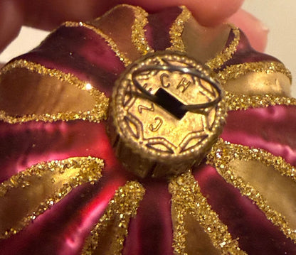 Vintage Czech Glass Christmas Ornament Burgundy Gold Glitter Teardrop Egg – alternate product view 5 of 5