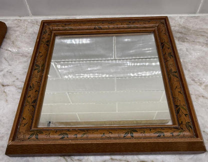 Pair Vintage Wood Framed Floral Vine Accent Wall Mirrors