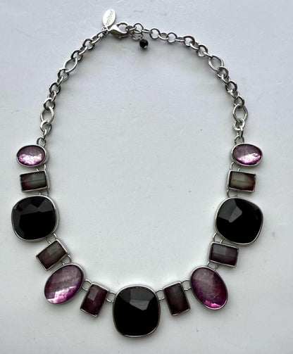 White House Black Market Purple Black Faceted Statement Necklace WHNM