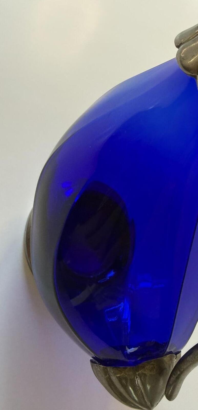 Vintage Italian Cobalt Blue Glass Duck Decanter Silver Plated 9.5”