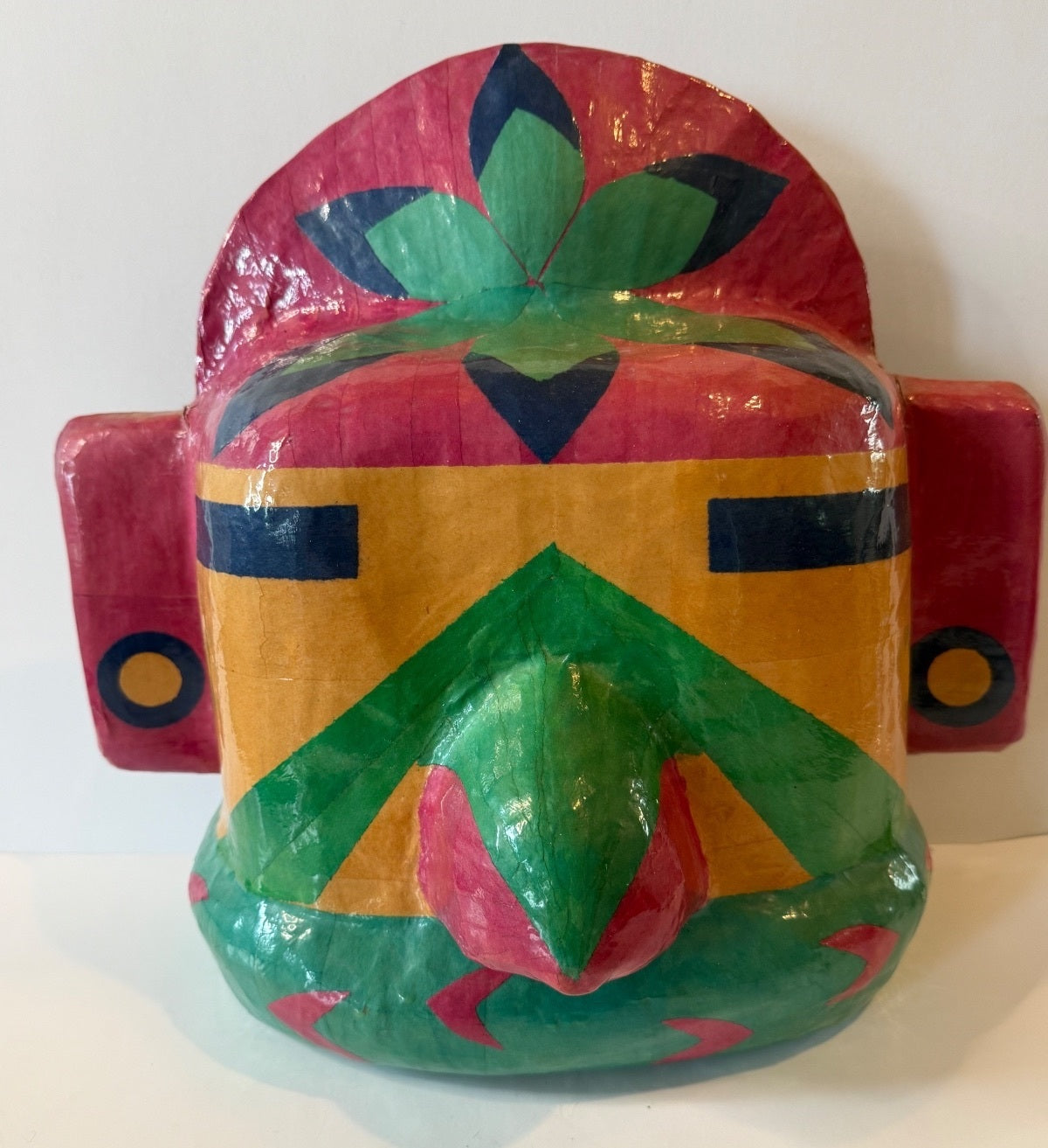 Large Hand Painted Papier Mache Tribal Wall Mask Folk Art Mexico 12-14 Inch