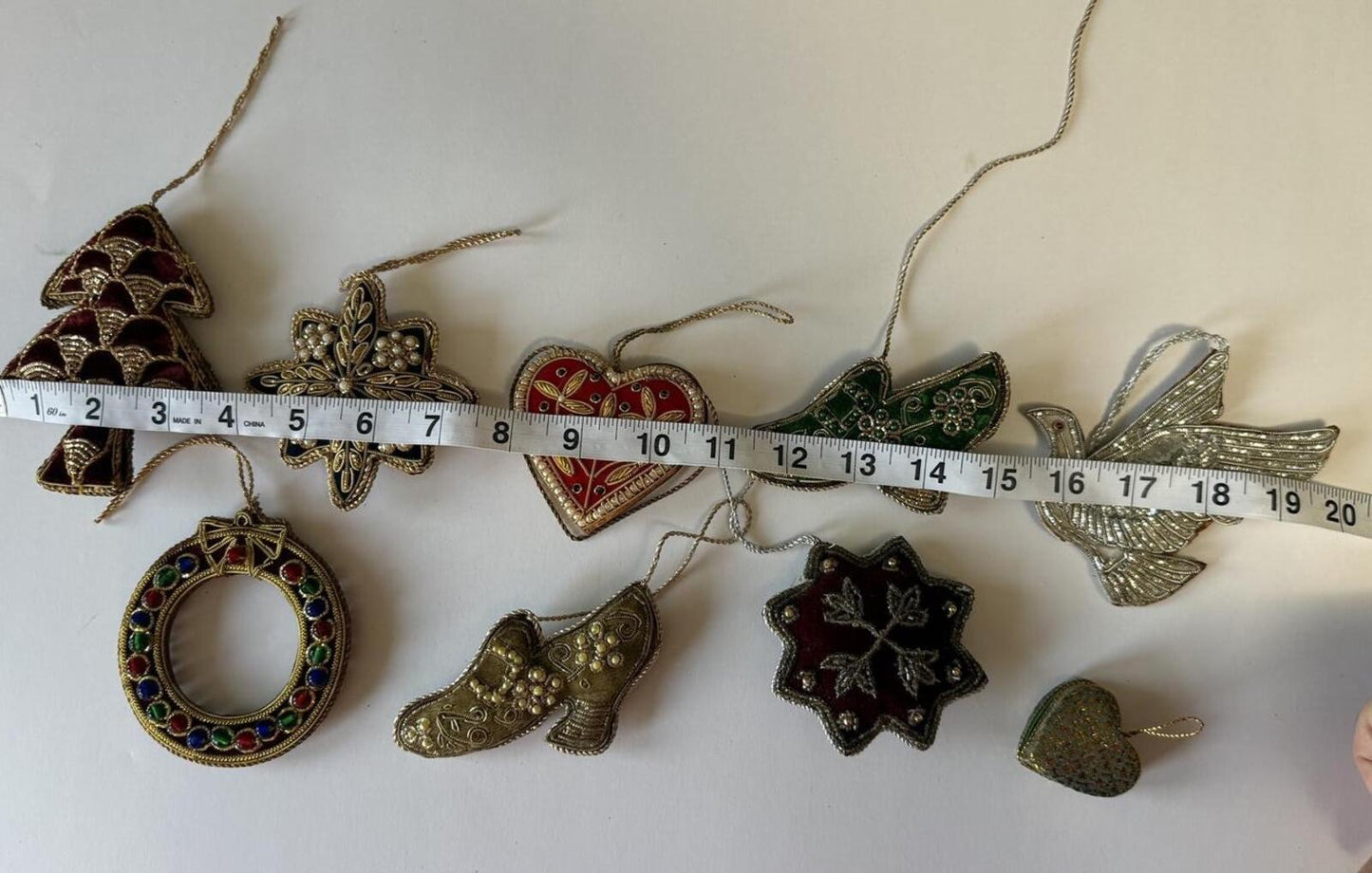 Vintage Handcrafted Christmas Ornament Lot – 9 Pieces – Beaded, Embroidered