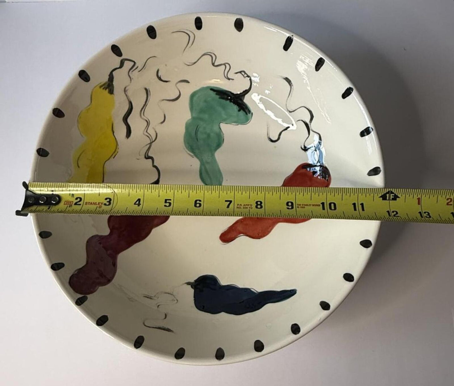 Hand Painted Southwestern Chili Pepper Ceramic Bowl 12” Folk Art Pottery