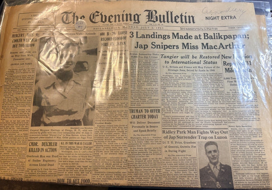 July 2 1945 Philadelphia Evening Bulletin WWII 600 B-29s Bomb Japan Newspaper