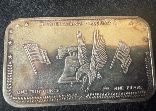 Vintage International Trade Unit ITU 1 oz .999 Fine Silver Art Bar Liberty Bell