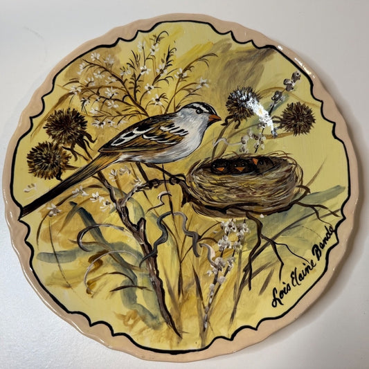 Hand Painted Songbird Nest Chicks Plate Signed Lois Elaine Benda 9”