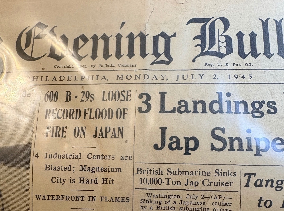 July 2 1945 Philadelphia Evening Bulletin WWII 600 B-29s Bomb Japan Newspaper – alternate product view 2 of 2