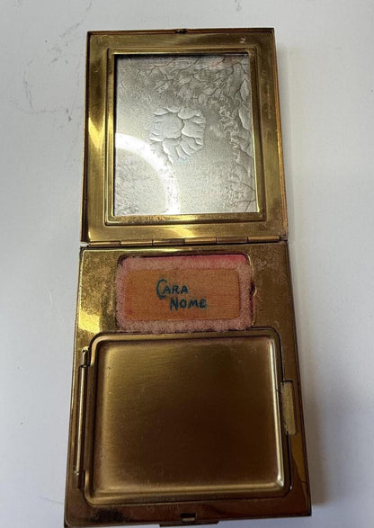 Vintage Langlois Boston Dist Cara Nome Compact Powder Makeup Case Gold Tone