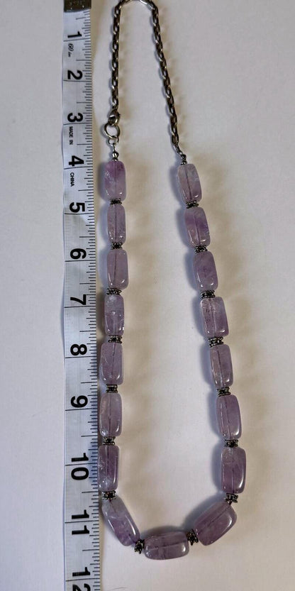 Vintage Lavender Amethyst Gemstone Bead Necklace Purple Stone Barrel Beads