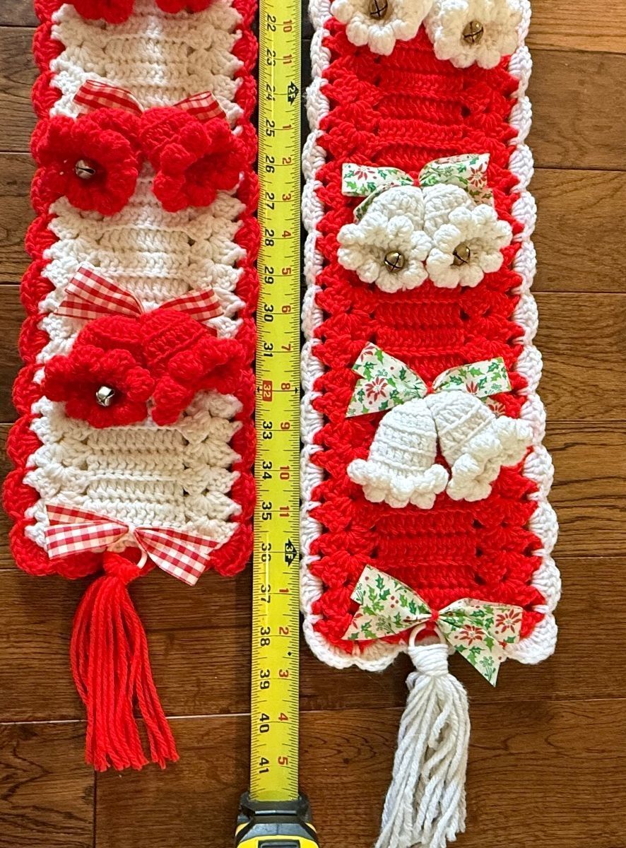Vintage Handmade Crochet Christmas Bell Pull Wall Hangings Bells Bows Set of 2 – alternate product view 8 of 11