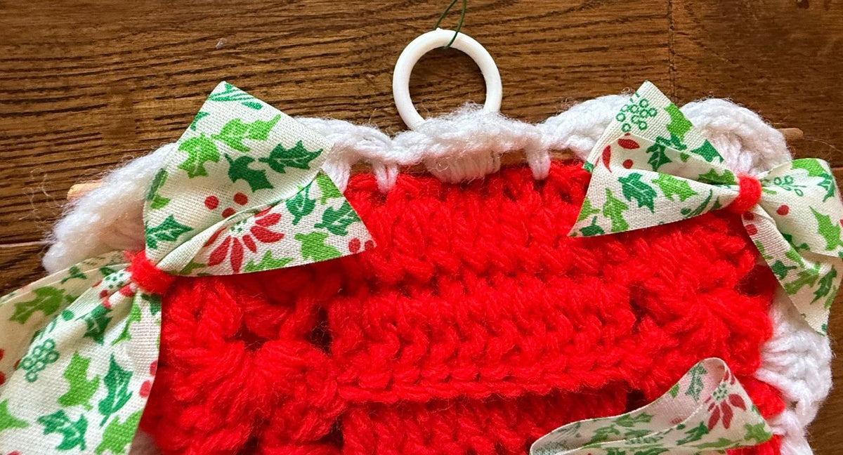 Vintage Handmade Crochet Christmas Bell Pull Wall Hangings Bells Bows Set of 2 – alternate product view 6 of 11
