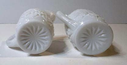 Vintage Mini Milk Glass Creamer Sugar Bowl Set Pedestal Diamond Pattern White