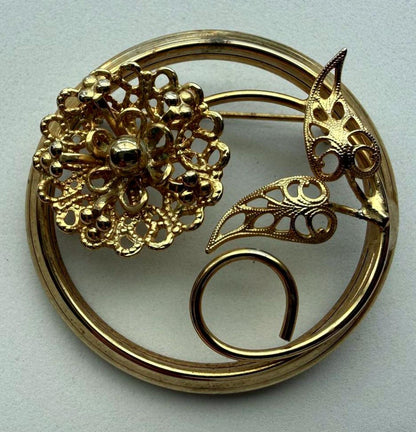 Vintage Brooch Lot 3 Gold Tone Floral Leaf Mid Century Modern