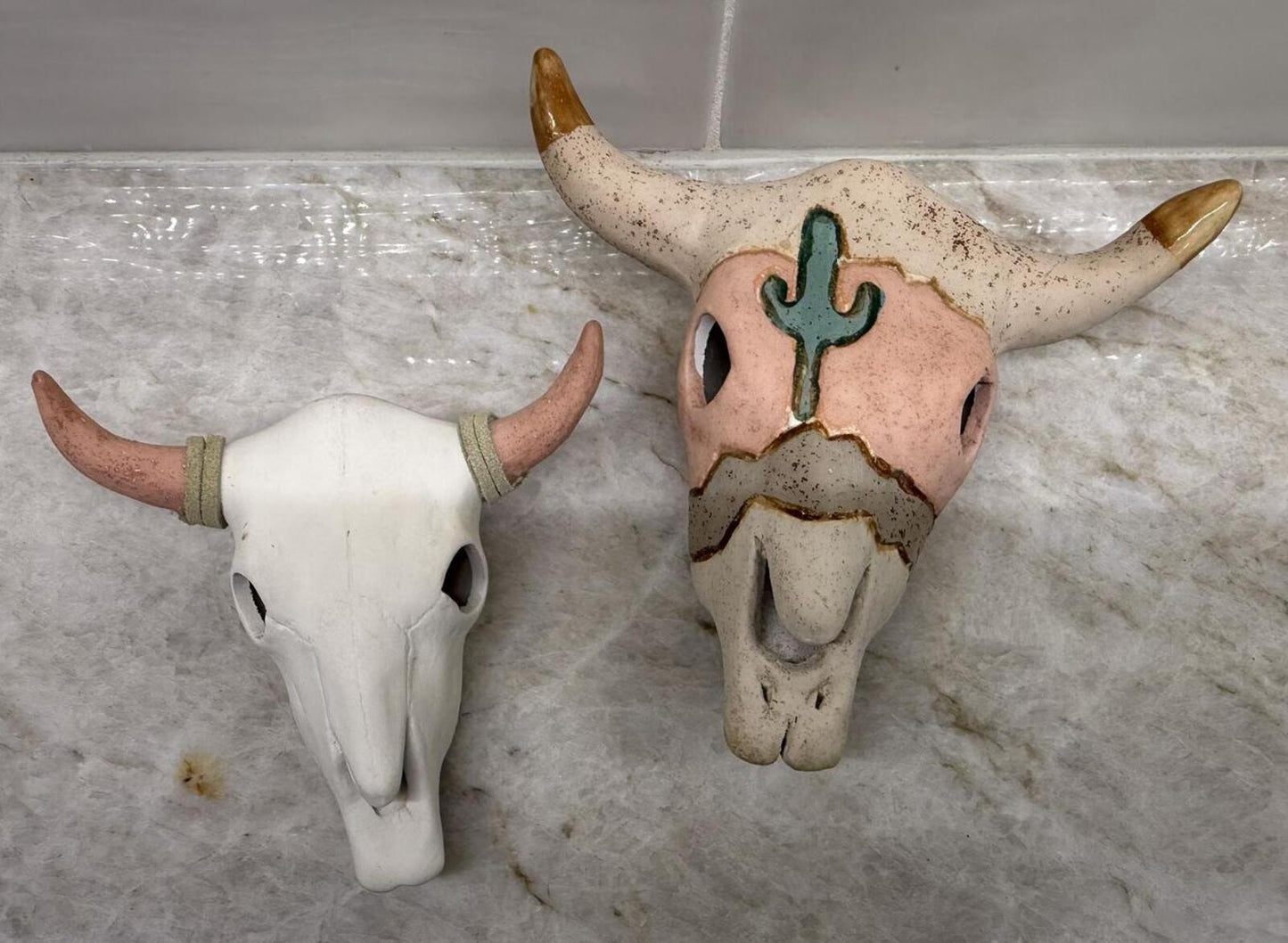 Vintage 1992 Southwest Desert Pottery Set Cactus Longhorn Art 7pcs